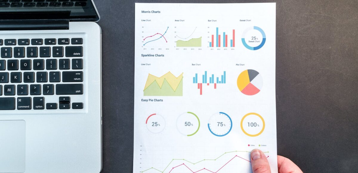 person holding chart and bar graph