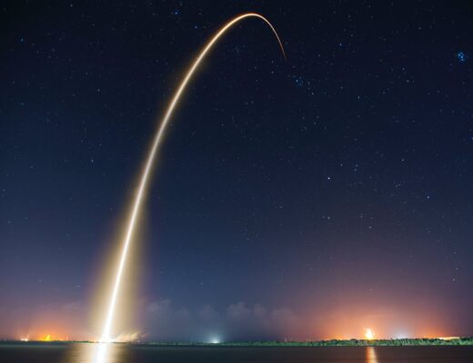 rocket launch liftoff long exposure