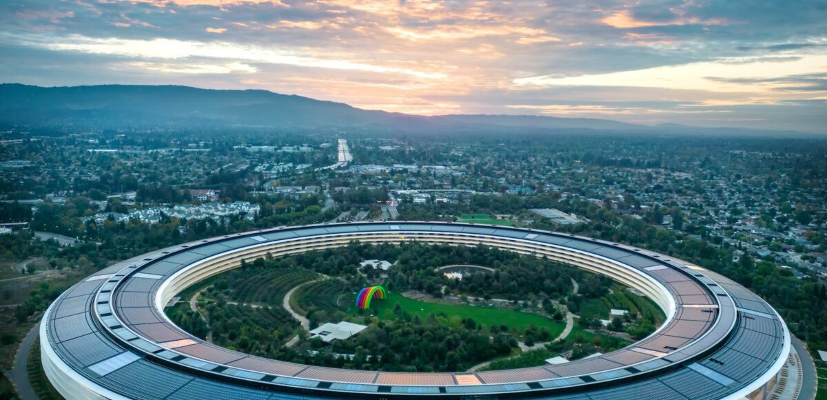 an aerial shot of the apple park in california