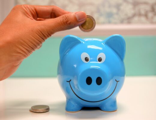 person putting coin in a piggy bank