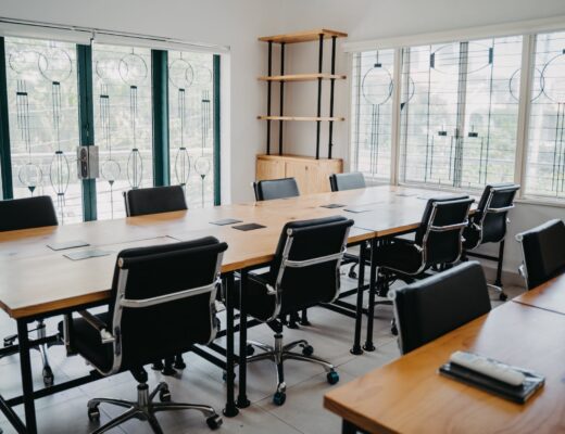 black chairs and brown wooden tables