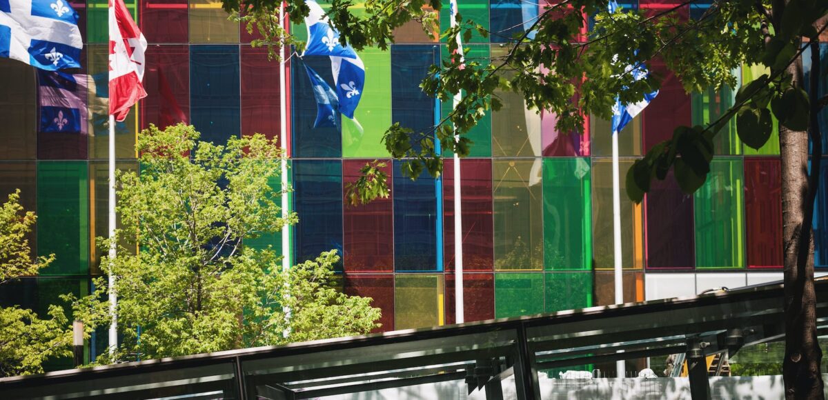 several flag waving outdoor near building